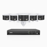 FDH600 - 8 Channel PoE Security System with 5 Dual Lens Cameras, 6MP Resolution, 180° Ultra Wide Angle, f/1.2 Super Aperture, Built-in Microphone, Active Siren & Alarm, Human & Vehicle Detection