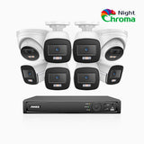 NightChroma<sup>TM</sup> NCK500 - 3K 8 Channel PoE Security System with 6 Bullet & 2 Turret Cameras, Acme Color Night Vision, f/1.0 Super Aperture, Active Alignment, Built-in Microphone, IP67