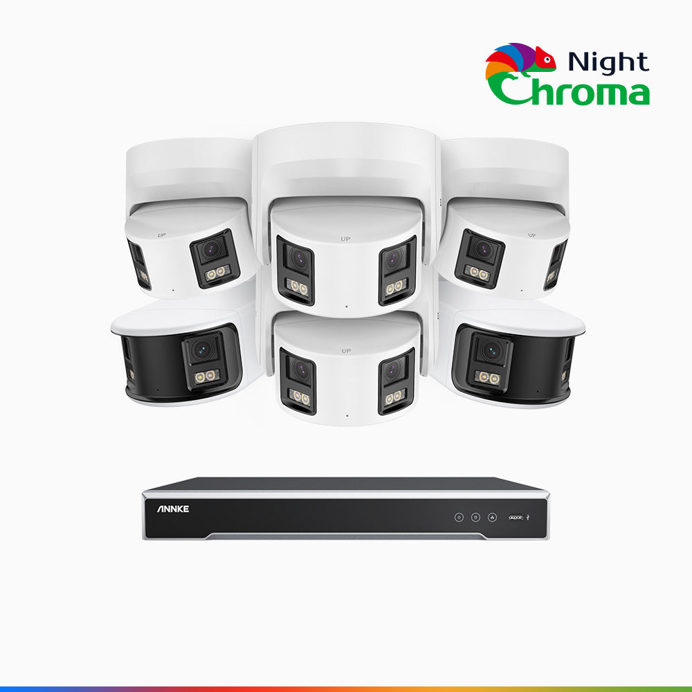 NightChromaTM NDK800 – 4K 8 Channel Panoramic Dual Lens PoE Security System  with 2 Bullet & 4 Turret Cameras, f/1.0 Super Aperture, Acme Color Night