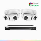 NightChroma<sup>TM</sup> NDK800 – 4K 8 Channel 4 Panoramic Dual Lens Cameras PoE Security System, f/1.0 Super Aperture, Acme Color Night Vision, Active Siren and Strobe, Human & Vehicle Detection, 2CH 4K Decoding Capability, Built-in Mic ,Two-Way Audio