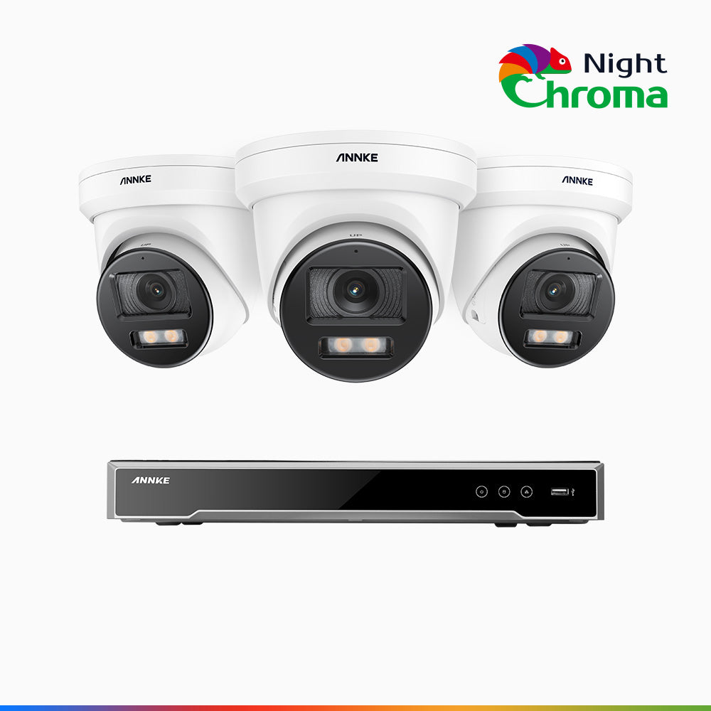 NightChroma<sup>TM</sup> NCK800 – 4K 8 Channel 3 Cameras PoE Security System, f/1.0 Super Aperture, Color Night Vision, 2CH 4K Decoding Capability, Human & Vehicle Detection, Intelligent Behavior Analysis, Built-in Mic, 124° FoV