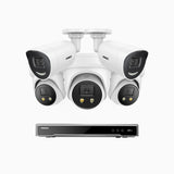 AH800 - 4K 8 Channel PoE Security System with 2 Bullet & 3 Turret Cameras, 1/1.8'' BSI Sensor, f/1.6 Aperture (0.003 Lux), Siren & Strobe Alarm,Two-Way Audio, Human & Vehicle Detection,  Perimeter Protection, Works with Alexa