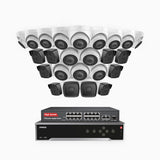 H500 - 3K 32 Channel PoE Security System with 10 Bullet & 14 Turret Cameras, Built-in Mic & SD Card Slot, Works with Alexa, 16-Port PoE Switch Included ,IP67 Waterproof, RTSP Supported