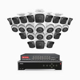 H500 - 3K 32 Channel PoE Security System with 14 Bullet & 10 Turret Cameras, EXIR 2.0 Night Vision, Built-in Mic & SD Card Slot, Works with Alexa, 16-Port PoE Switch Included ,IP67 Waterproof, RTSP Supported