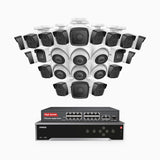 H500 - 3K 32 Channel PoE Security System with 18 Bullet & 6 Turret Cameras, EXIR 2.0 Night Vision, Built-in Mic & SD Card Slot, Works with Alexa, 16-Port PoE Switch Included ,IP67 Waterproof, RTSP Supported