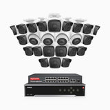 H500 - 3K 32 Channel PoE Security System with 20 Bullet & 4 Turret Cameras, EXIR 2.0 Night Vision, Built-in Mic & SD Card Slot, Works with Alexa, 16-Port PoE Switch Included ,IP67 Waterproof, RTSP Supported