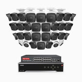 H500 - 3K 32 Channel PoE Security System with 28 Bullet & 4 Turret Cameras, EXIR 2.0 Night Vision, Built-in Mic & SD Card Slot, Works with Alexa, 16-Port PoE Switch Included ,IP67 Waterproof, RTSP Supported