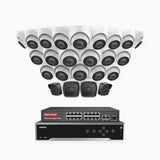 H500 - 3K 32 Channel PoE Security System with 4 Bullet & 20 Turret Cameras, EXIR 2.0 Night Vision, Built-in Mic & SD Card Slot, Works with Alexa, 16-Port PoE Switch Included ,IP67 Waterproof, RTSP Supported