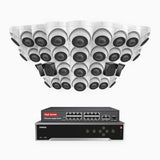 H500 - 3K 32 Channel PoE Security System with 4 Bullet & 28 Turret Cameras, EXIR 2.0 Night Vision, Built-in Mic & SD Card Slot, Works with Alexa, 16-Port PoE Switch Included ,IP67 Waterproof, RTSP Supported