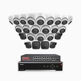 H500 - 3K 32 Channel PoE Security System with 6 Bullet & 18 Turret Cameras, EXIR 2.0 Night Vision, Built-in Mic & SD Card Slot, Works with Alexa, 16-Port PoE Switch Included ,IP67 Waterproof, RTSP Supported