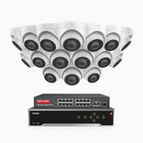 H500 - 3K 32 Channel 16 Cameras PoE Security System, EXIR 2.0 Night Vision, Built-in Mic & SD Card Slot, Works with Alexa, 16-Port PoE Switch Included ,IP67 Waterproof, RTSP Supported