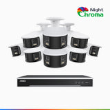 NightChroma<sup>TM</sup> NDK800 – 4K 16 Channel 8 Panoramic Dual Lens Cameras PoE Security System, f/1.0 Super Aperture, Acme Color Night Vision, Active Siren and Strobe, Human & Vehicle Detection, 2CH 4K Decoding Capability, Built-in Mic ,Two-Way Audio