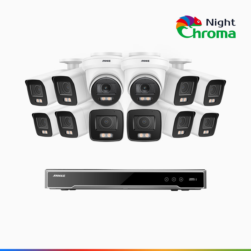 NightChroma<sup>TM</sup> NCK800 – 4K 16 Channel PoE Security System with 10 Bullet & 2 Turret Cameras, f/1.0 Super Aperture, Color Night Vision, 2CH 4K Decoding Capability, Human & Vehicle Detection, Intelligent Behavior Analysis, Built-in Mic, 124° FoV