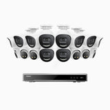 AH800 - 4K 16 Channel PoE Security System with 10 Bullet & 6 Turret Cameras, 1/1.8'' BSI Sensor, f/1.6 Aperture (0.003 Lux), Siren & Strobe Alarm, Two-Way Audio, Human & Vehicle Detection,  Perimeter Protection, Works with Alexa