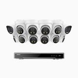 AH800 - 4K 16 Channel PoE Security System with 2 Bullet & 10 Turret Cameras, 1/1.8'' BSI Sensor, f/1.6 Aperture (0.003 Lux), Siren & Strobe Alarm,Two-Way Audio, Human & Vehicle Detection,  Perimeter Protection, Works with Alexa