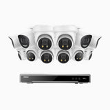 AH800 - 4K 16 Channel PoE Security System with 4 Bullet & 8 Turret Cameras, 1/1.8'' BSI Sensor, f/1.6 Aperture (0.003 Lux), Siren & Strobe Alarm,Two-Way Audio, Human & Vehicle Detection,  Perimeter Protection, Works with Alexa