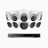 AH800 - 4K 16 Channel PoE Security System with 5 Bullet & 5 Turret Cameras, 1/1.8'' BSI Sensor, f/1.6 Aperture (0.003 Lux), Siren & Strobe Alarm,Two-Way Audio, Human & Vehicle Detection,  Perimeter Protection, Works with Alexa