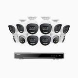 AH800 - 4K 16 Channel PoE Security System with 8 Bullet & 4 Turret Cameras, 1/1.8'' BSI Sensor, f/1.6 Aperture (0.003 Lux), Siren & Strobe Alarm,Two-Way Audio, Human & Vehicle Detection,  Perimeter Protection, Works with Alexa