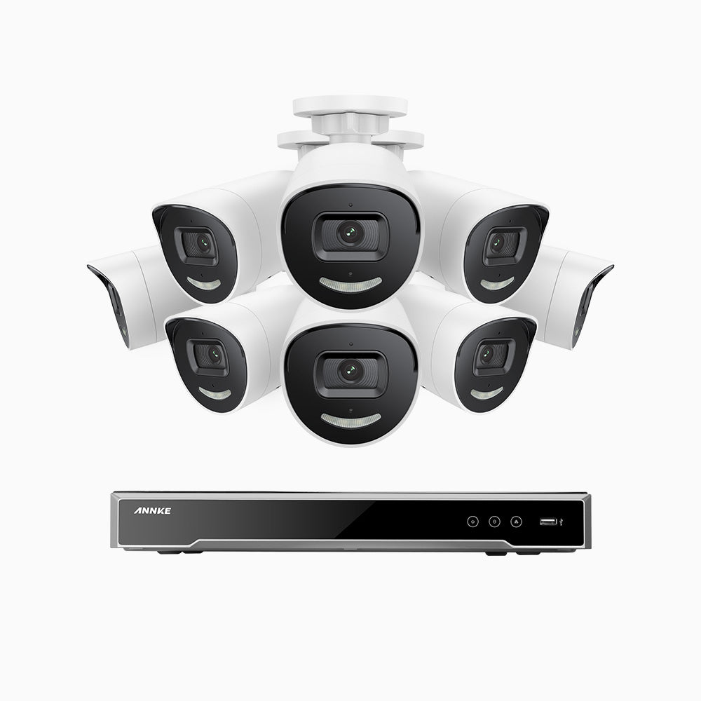 AH800 - 4K 16 Channel 8 Cameras PoE Security System, 1/1.8'' BSI Sensor, f/1.6 Aperture (0.003 Lux), Siren & Strobe Alarm,Two-Way Audio, Human & Vehicle Detection,  Perimeter Protection, Works with Alexa